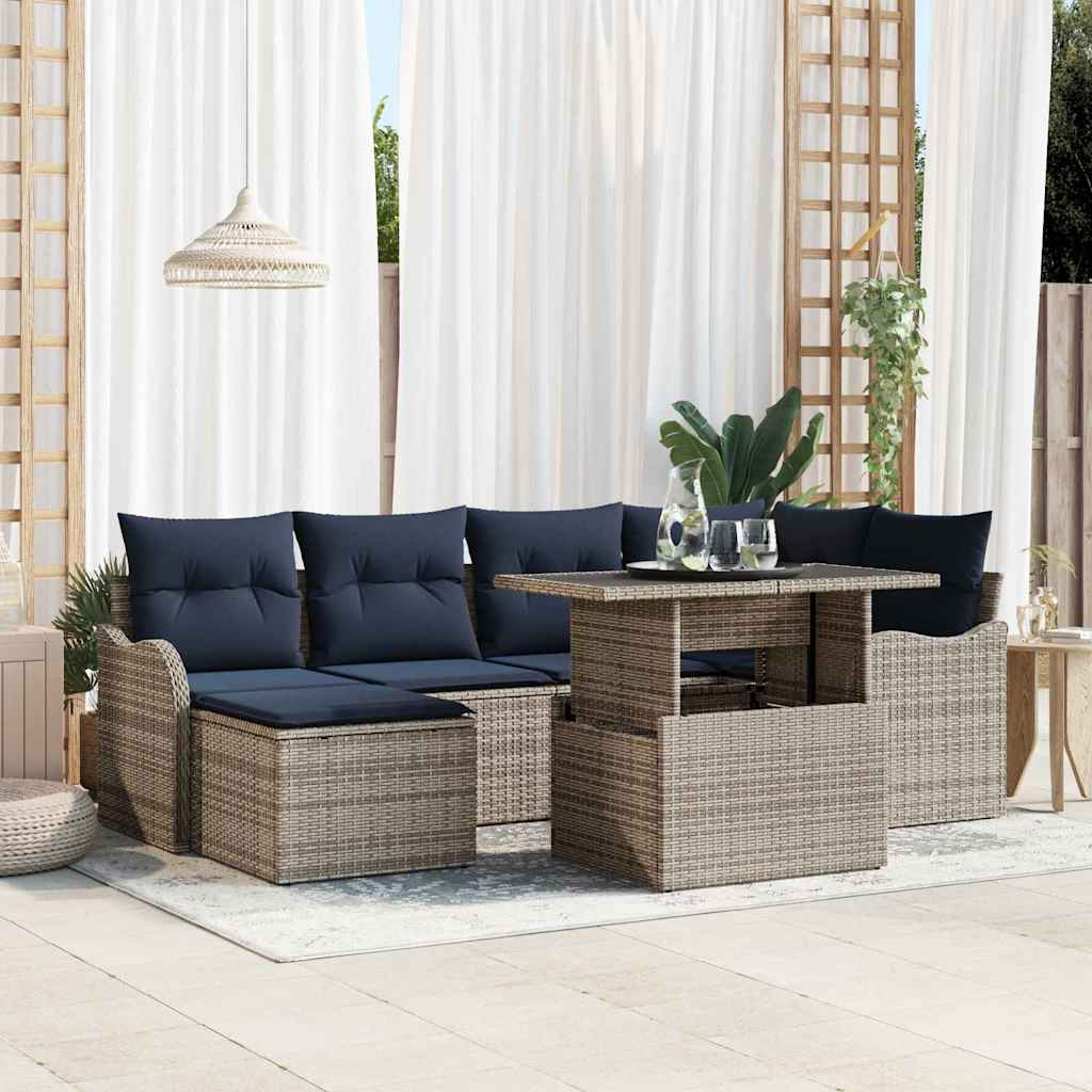 vidaXL Tuinbank Set met kussen 7 pcs Bruin Poly rattan