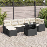 vidaXL Garden Sofa Set with cushions 8 pcs Black Poly Rattan
