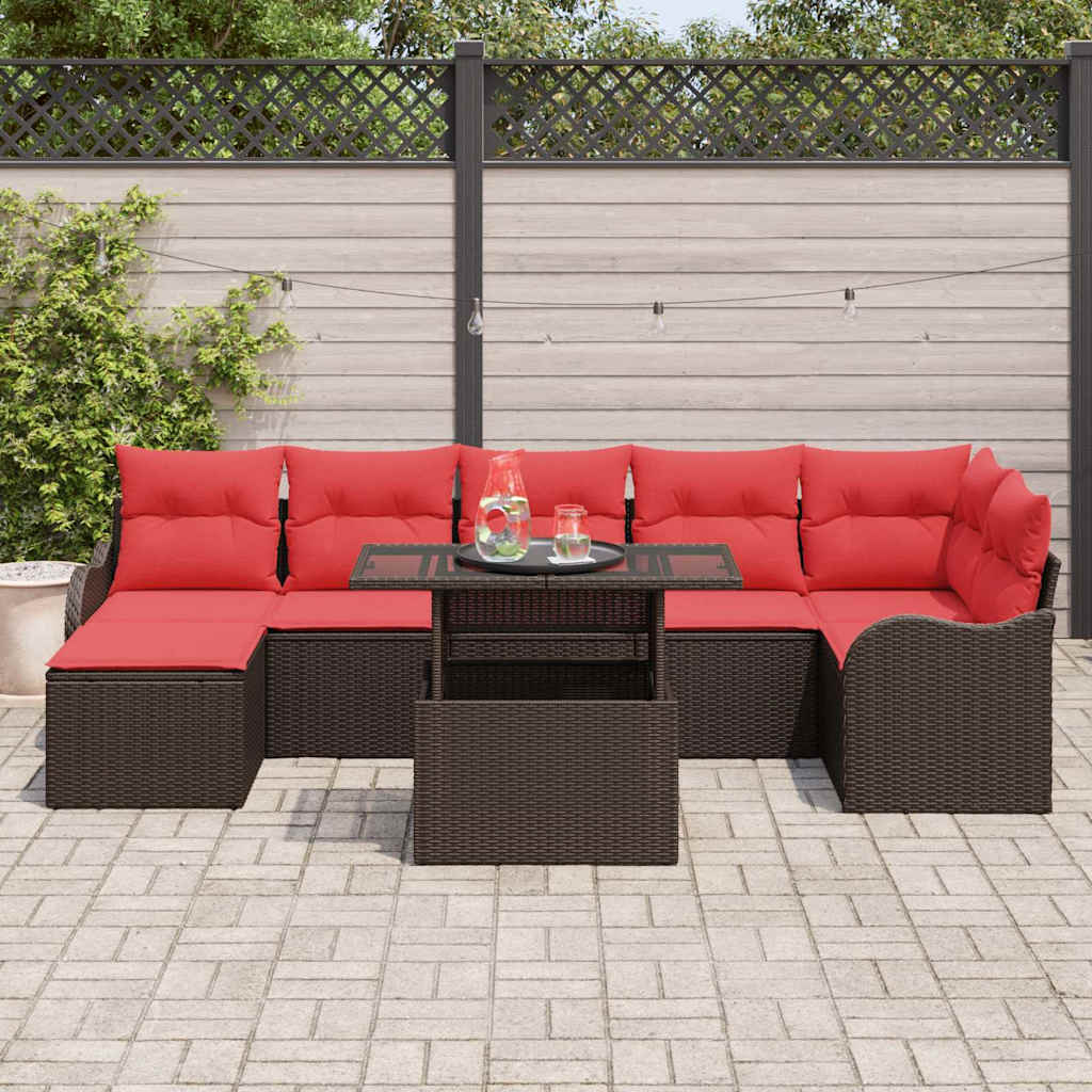 vidaXL Tuinbank Set met kussen 8 pcs Bruin Poly rattan
