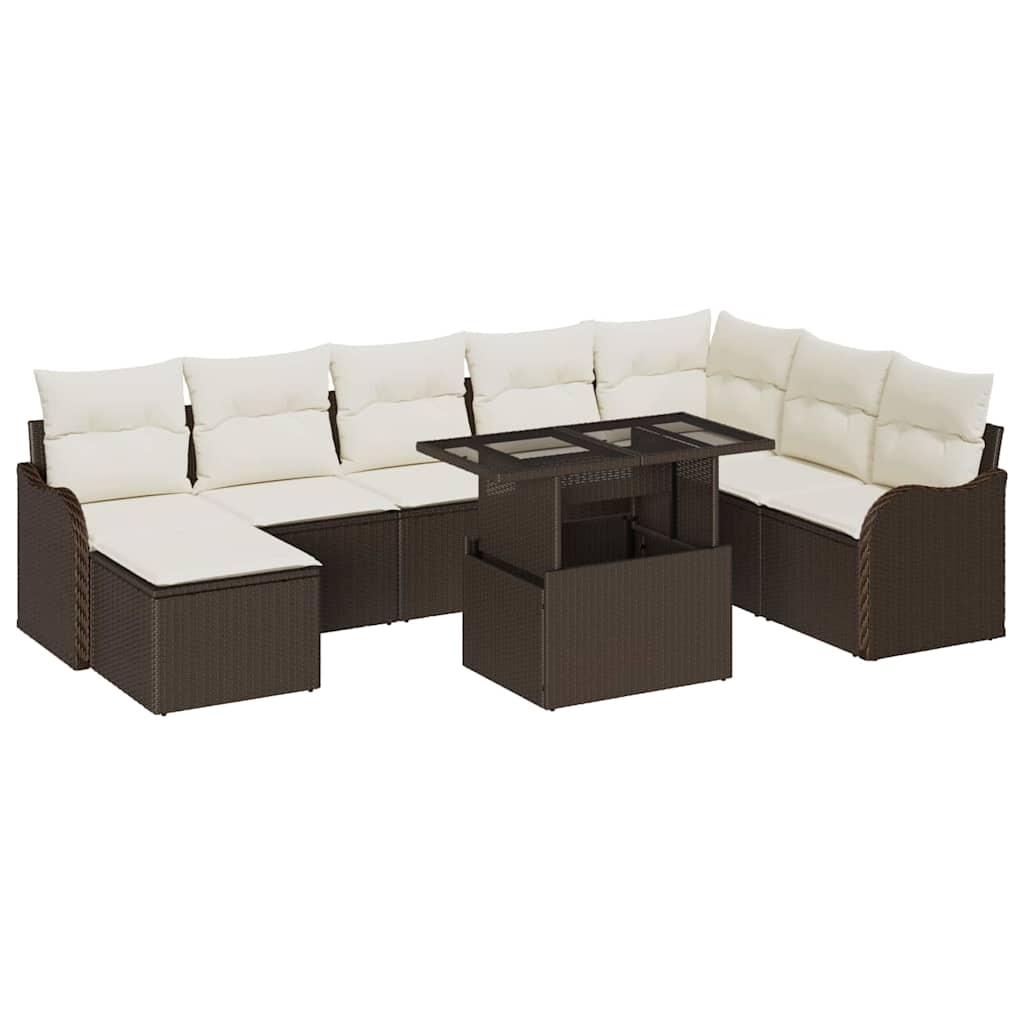 vidaXL Tuinbank Set met kussen 9 pcs Zwart Poly rattan