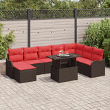 vidaXL Tuinbank Set met kussen 9 pcs Bruin Poly rattan