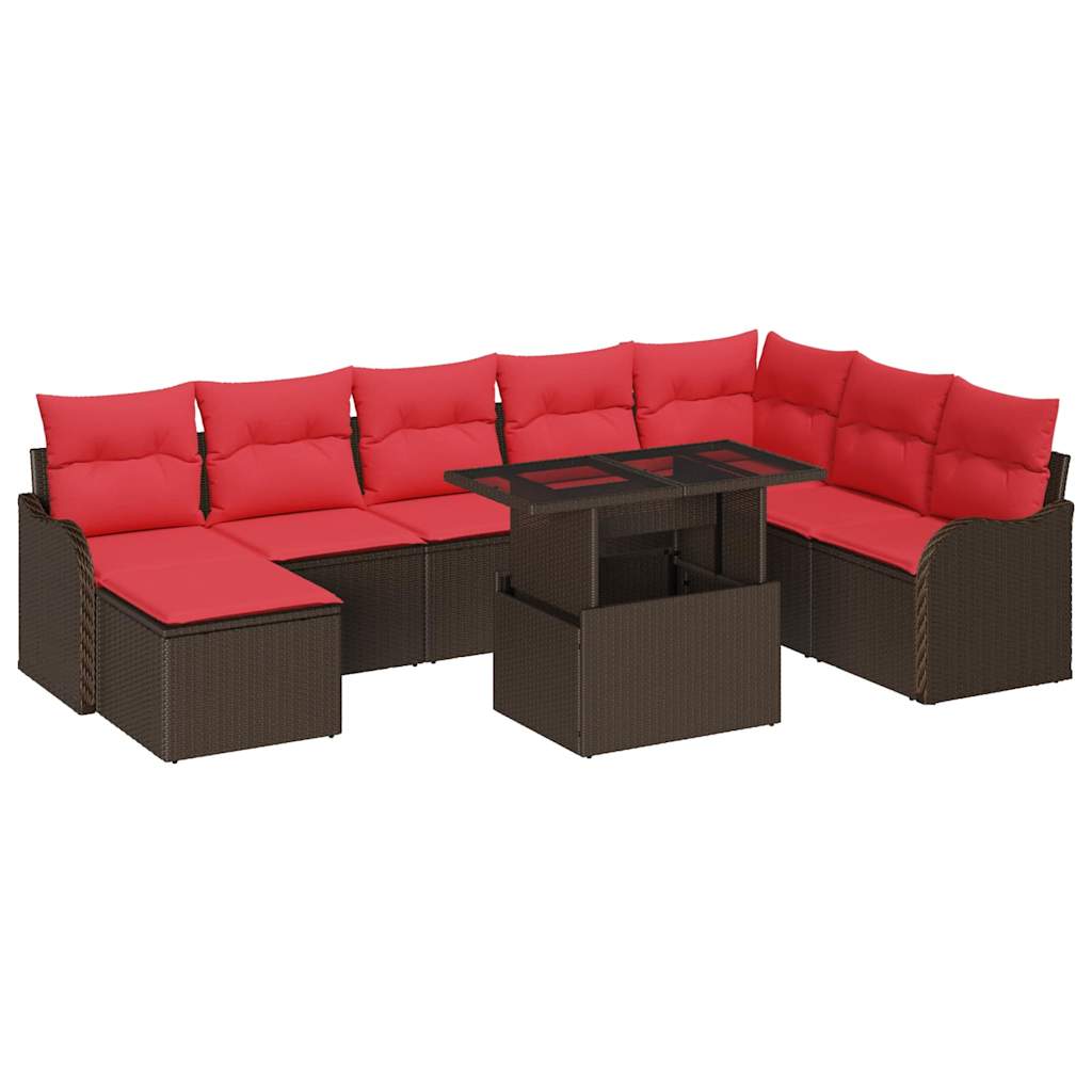 vidaXL Tuinbank Set met kussen 9 pcs Bruin Poly rattan