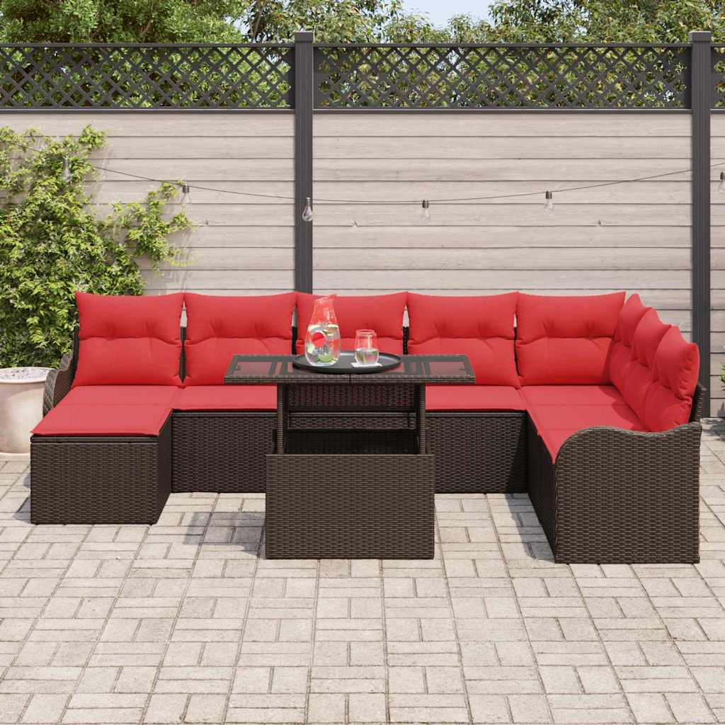 vidaXL Tuinbank Set met kussen 9 pcs Bruin Poly rattan