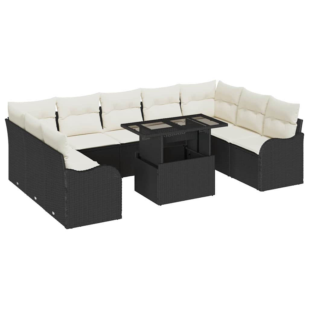 vidaXL Tuinbank Set met kussen 10 pcs Zwart Poly rattan