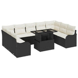 vidaXL Tuinbank Set met kussen 10 pcs Zwart Poly rattan