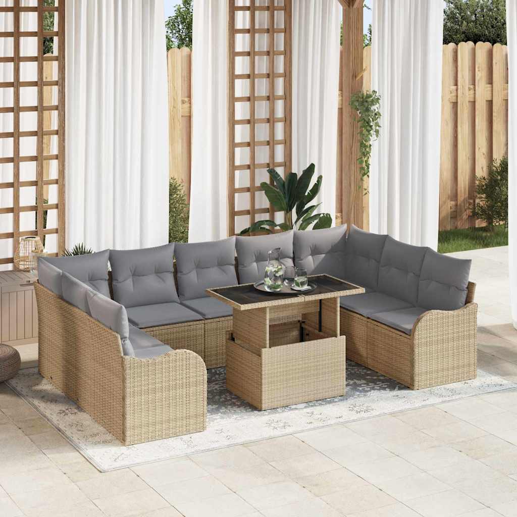 vidaXL Tuinbank Set met kussen 10 pcs Zwart Poly rattan