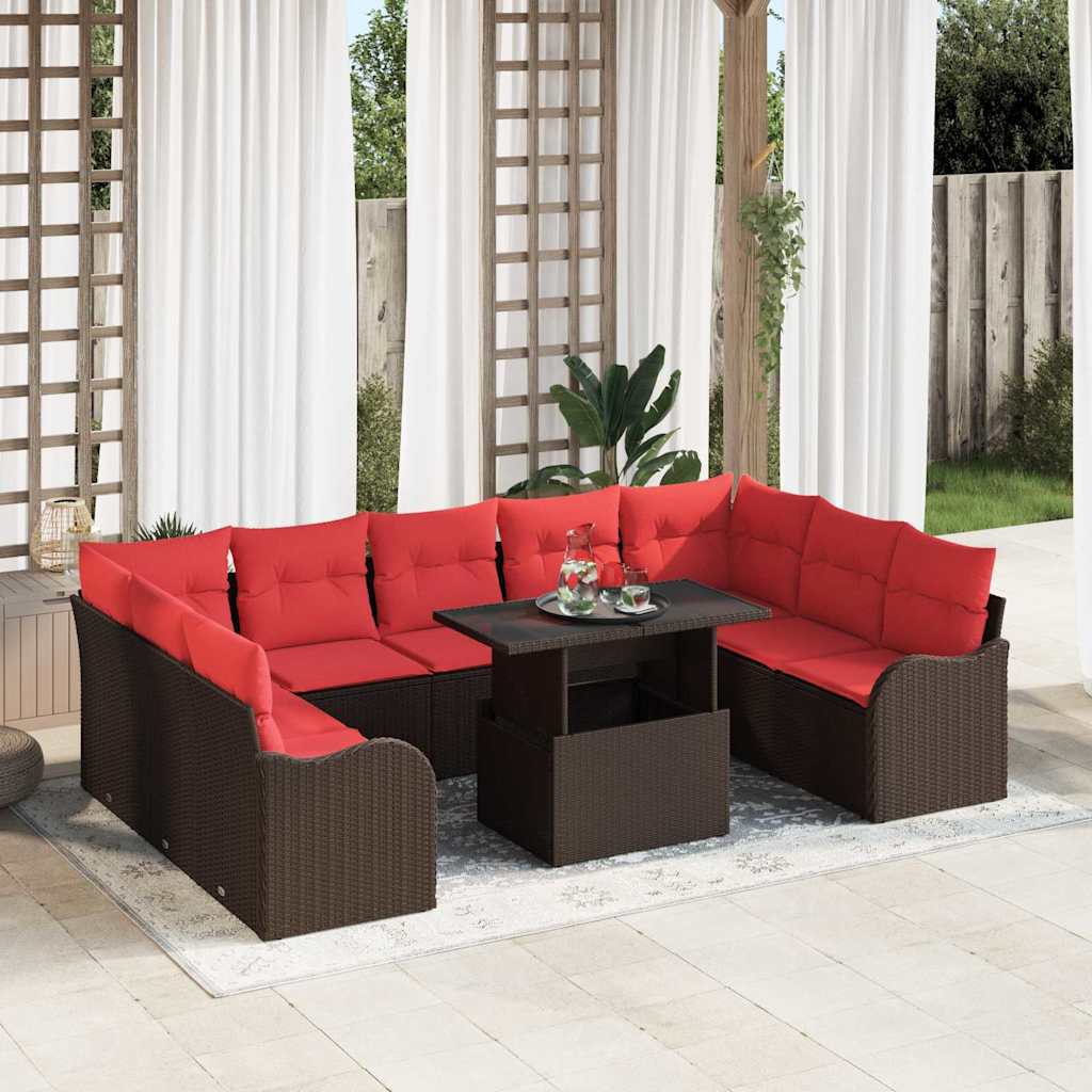 vidaXL Tuinbank Set met kussen 10 pcs Bruin Poly rattan