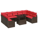 vidaXL Tuinbank Set met kussen 10 pcs Bruin Poly rattan