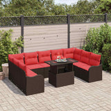 vidaXL Tuinbank Set met kussen 10 pcs Bruin Poly rattan