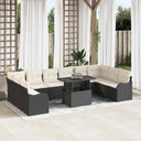vidaXL Garden Sofa Set with cushions 11 pcs Black Poly Rattan