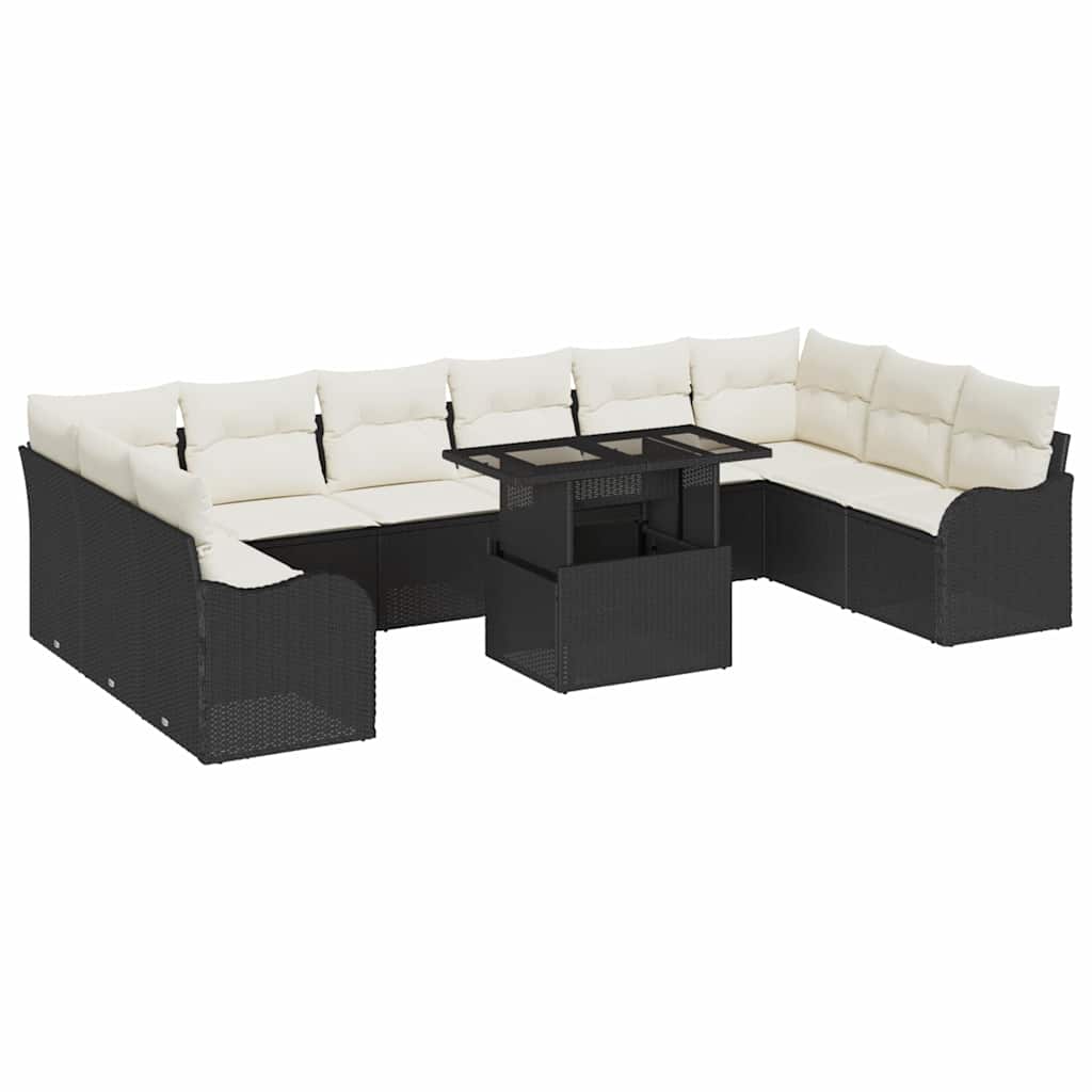 vidaXL Garden Sofa Set with cushions 11 pcs Black Poly Rattan