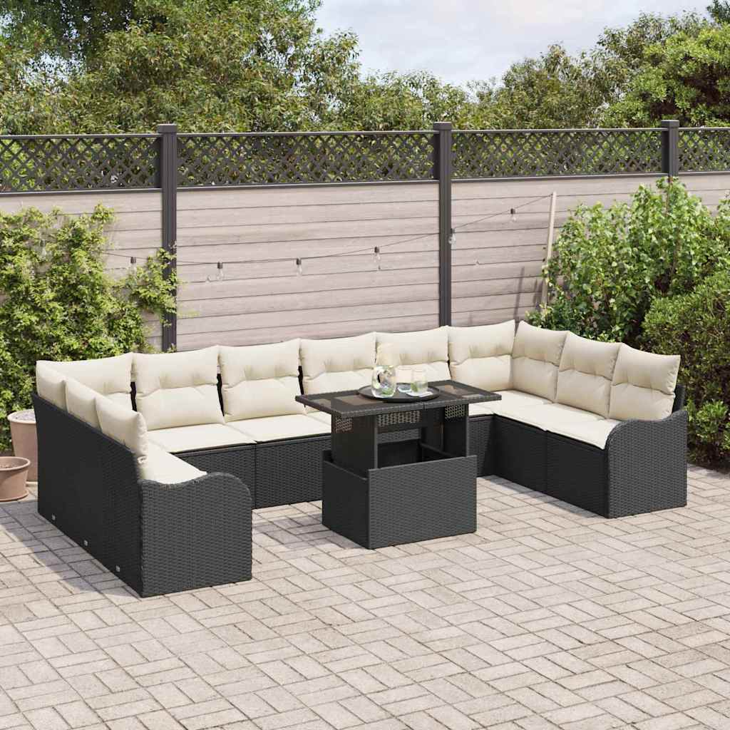 vidaXL Garden Sofa Set with cushions 11 pcs Black Poly Rattan