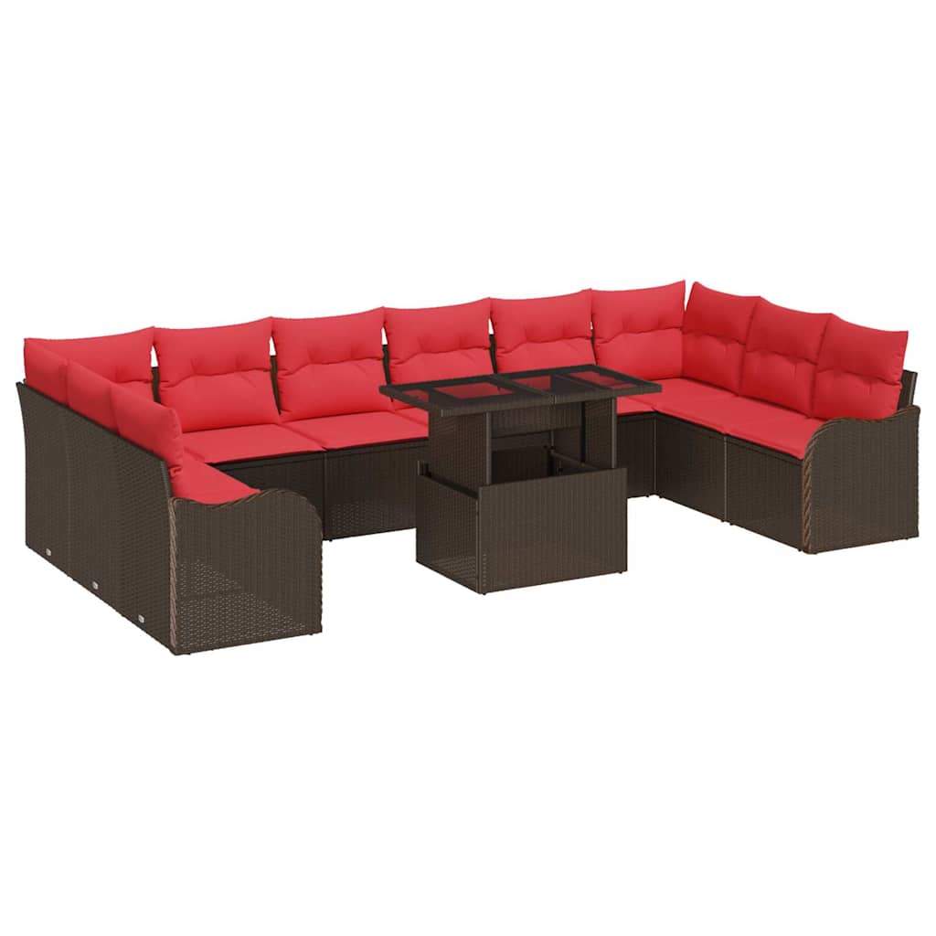 vidaXL Tuinbank Set met kussen 11 pcs Bruin Poly rattan