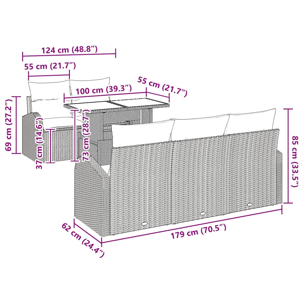 vidaXL Tuinbank Set met kussen 6 pcs Zwart poly rattan