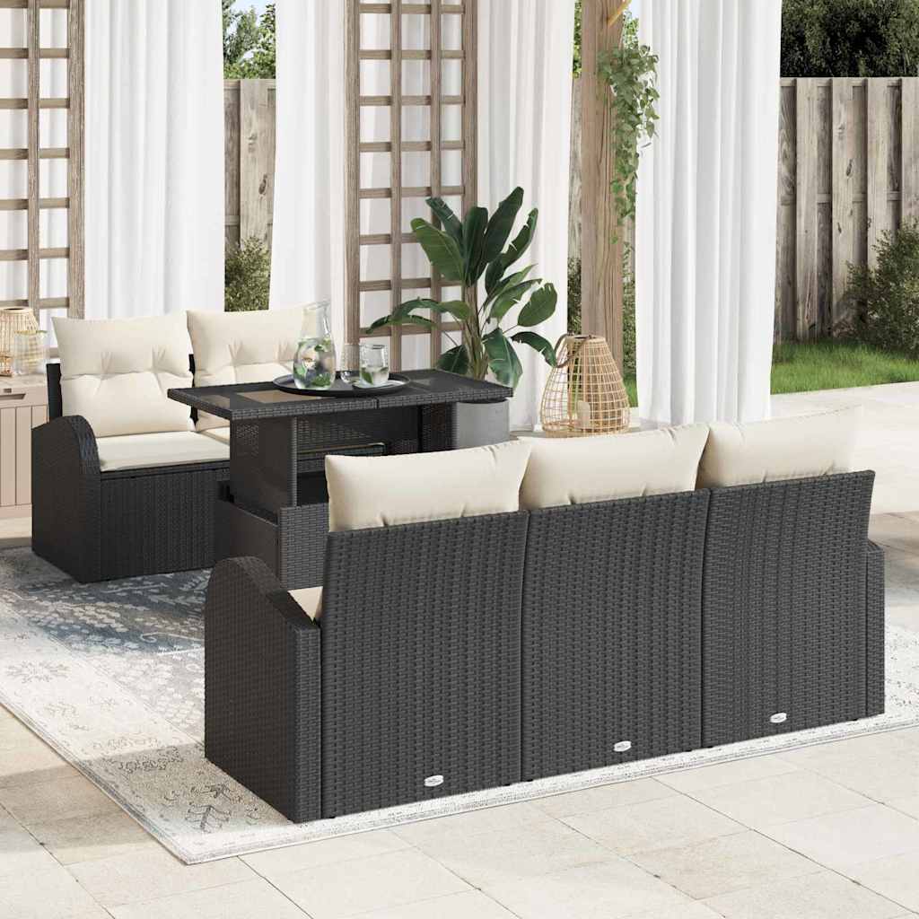 vidaXL Tuinbank Set met kussen 6 pcs Zwart poly rattan