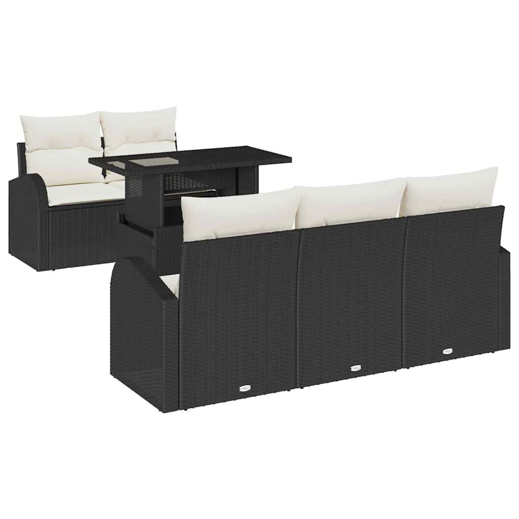 vidaXL Tuinbank Set met kussen 6 pcs Zwart poly rattan