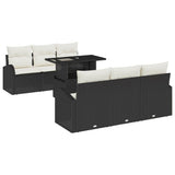 vidaXL Tuinbank Set met kussen 7 pcs Zwart Poly rattan