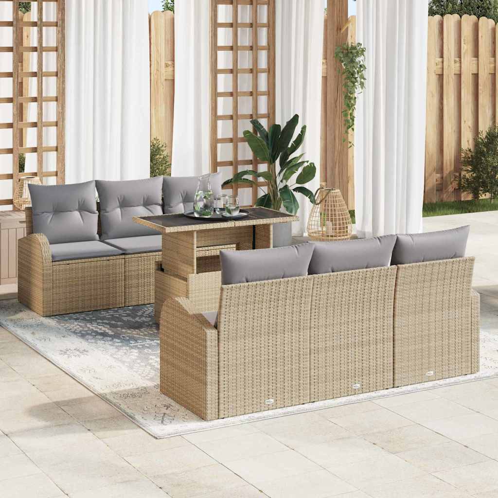 vidaXL Tuinbank Set met kussen 7 pcs Zwart Poly rattan