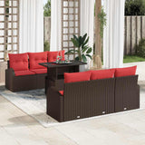 vidaXL Tuinbank Set met kussen 7 pcs Bruin Poly rattan
