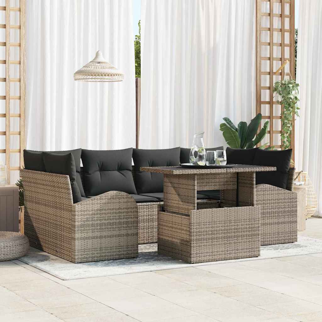 vidaXL Tuinbank Set met kussen 7 pcs Zwart Poly rattan