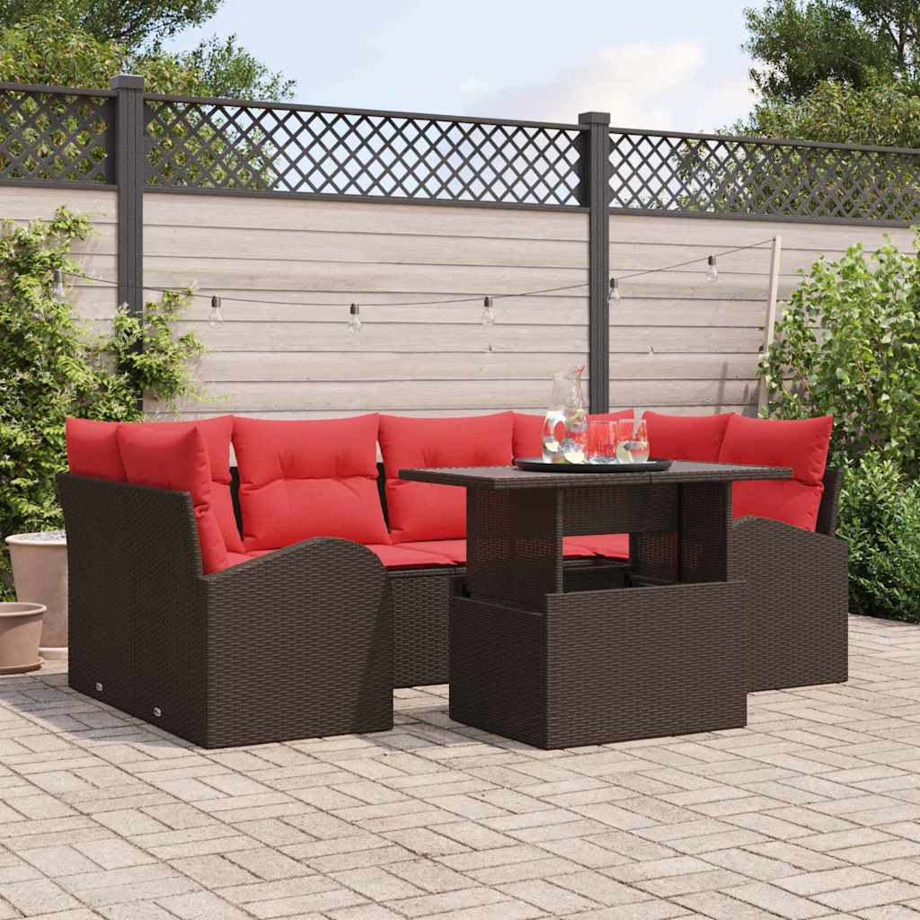 vidaXL Tuinbank Set met kussen 7 pcs Bruin poly rattan