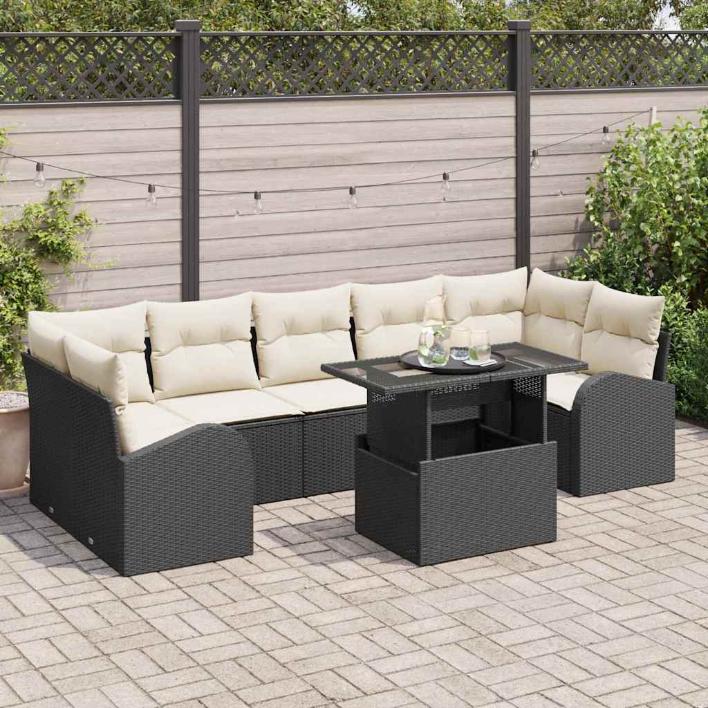 vidaXL Tuinbank Set met kussen 8 pcs Zwart Poly rattan