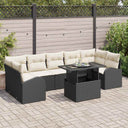 vidaXL Tuinbank Set met kussen 8 pcs Zwart Poly rattan