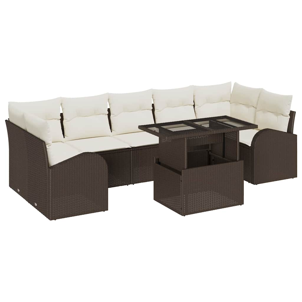 vidaXL Tuinbank Set met kussen 8 pcs Zwart Poly rattan