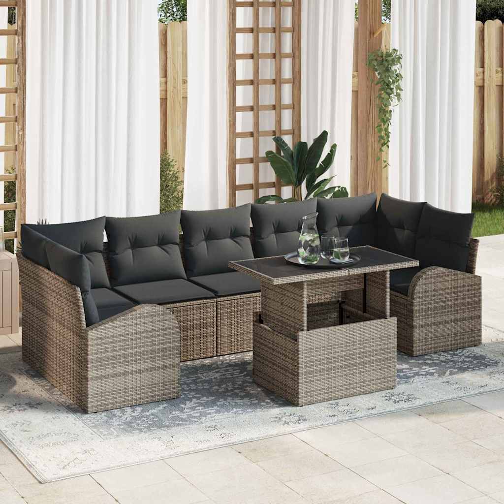 vidaXL Tuinbank Set met kussen 8 pcs Zwart Poly rattan