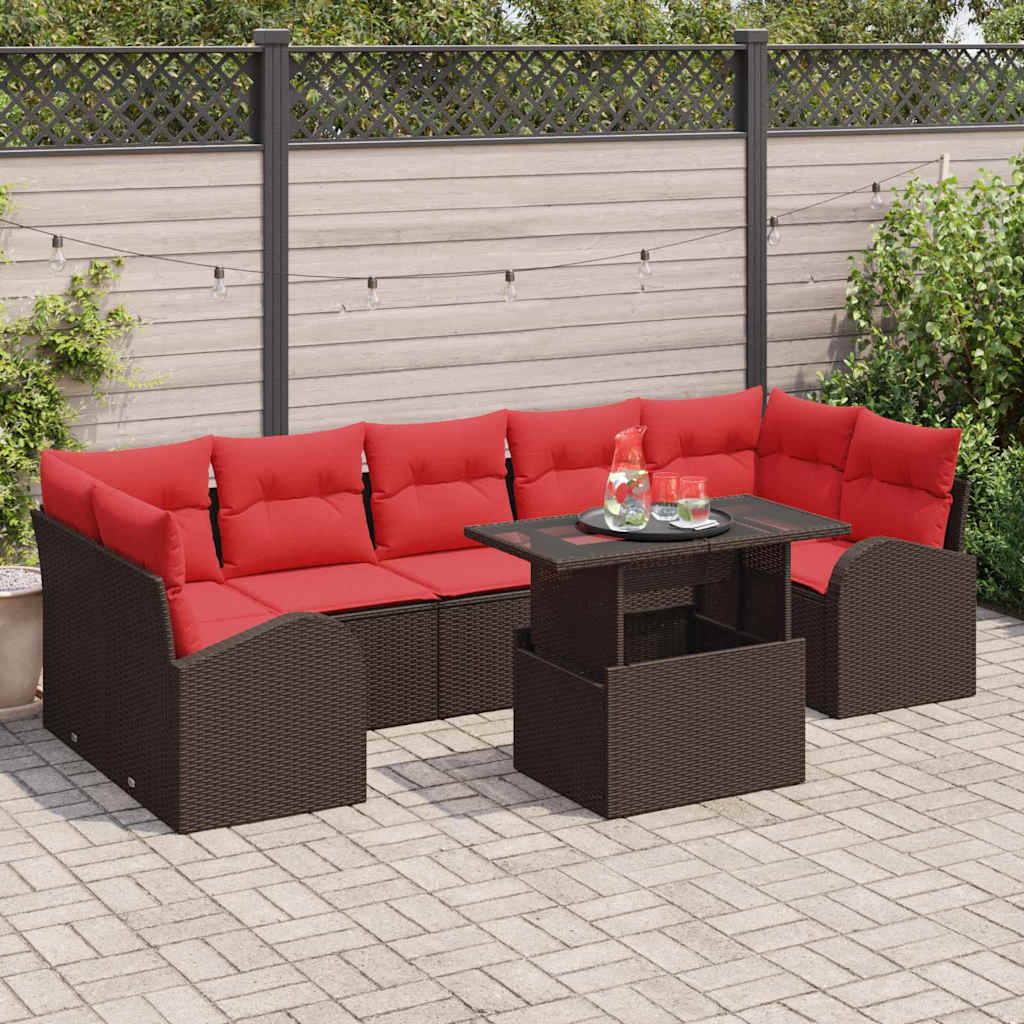 vidaXL Tuinbank Set met opslag 8 pcs Bruin poly rattan