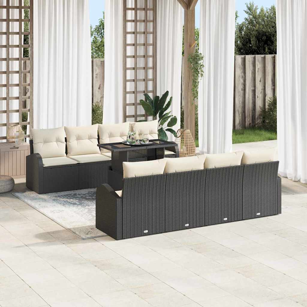 vidaXL Tuinbank Set met kussen 7 pcs Zwart Poly rattan
