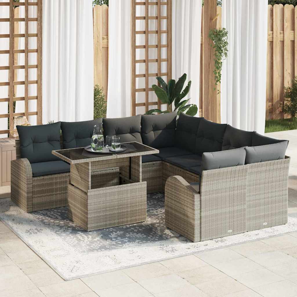 vidaXL Tuinbank Set met opslag 9 pcs Zwart poly rattan