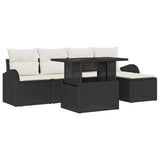 vidaXL Tuinbank Set met kussen 6 pcs Zwart poly rattan