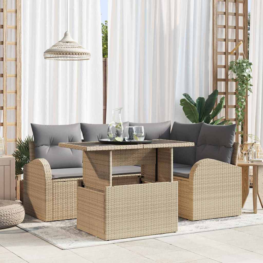 vidaXL Tuinbank Set met kussen 5 pcs Zwart Poly rattan