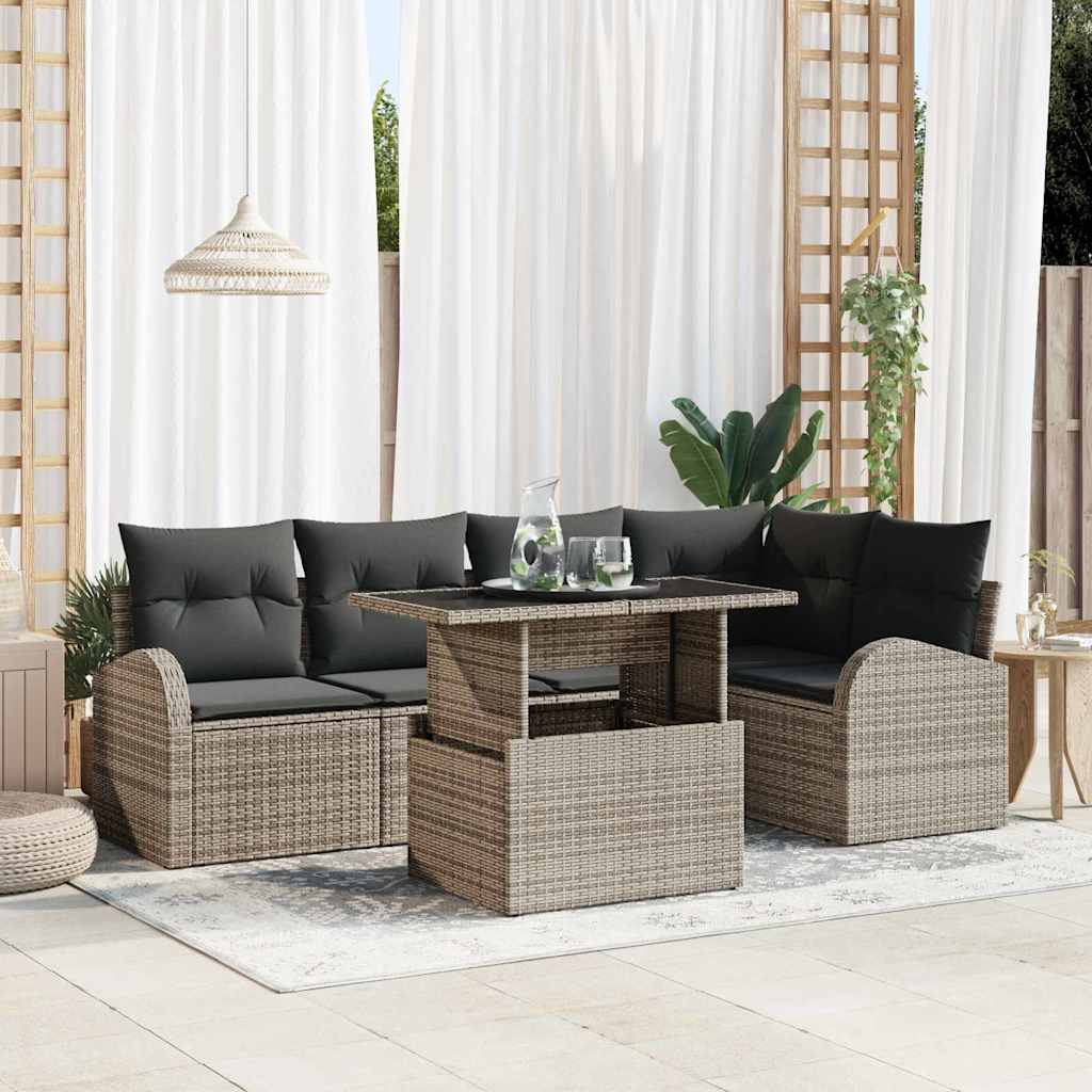 vidaXL Tuinbank Set met opslag 6 pcs Zwart en Crème poly rattan