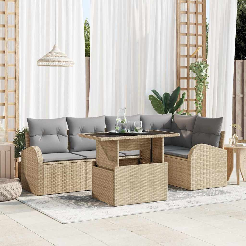 vidaXL Tuinbank Set met opslag 6 pcs Zwart en Crème poly rattan
