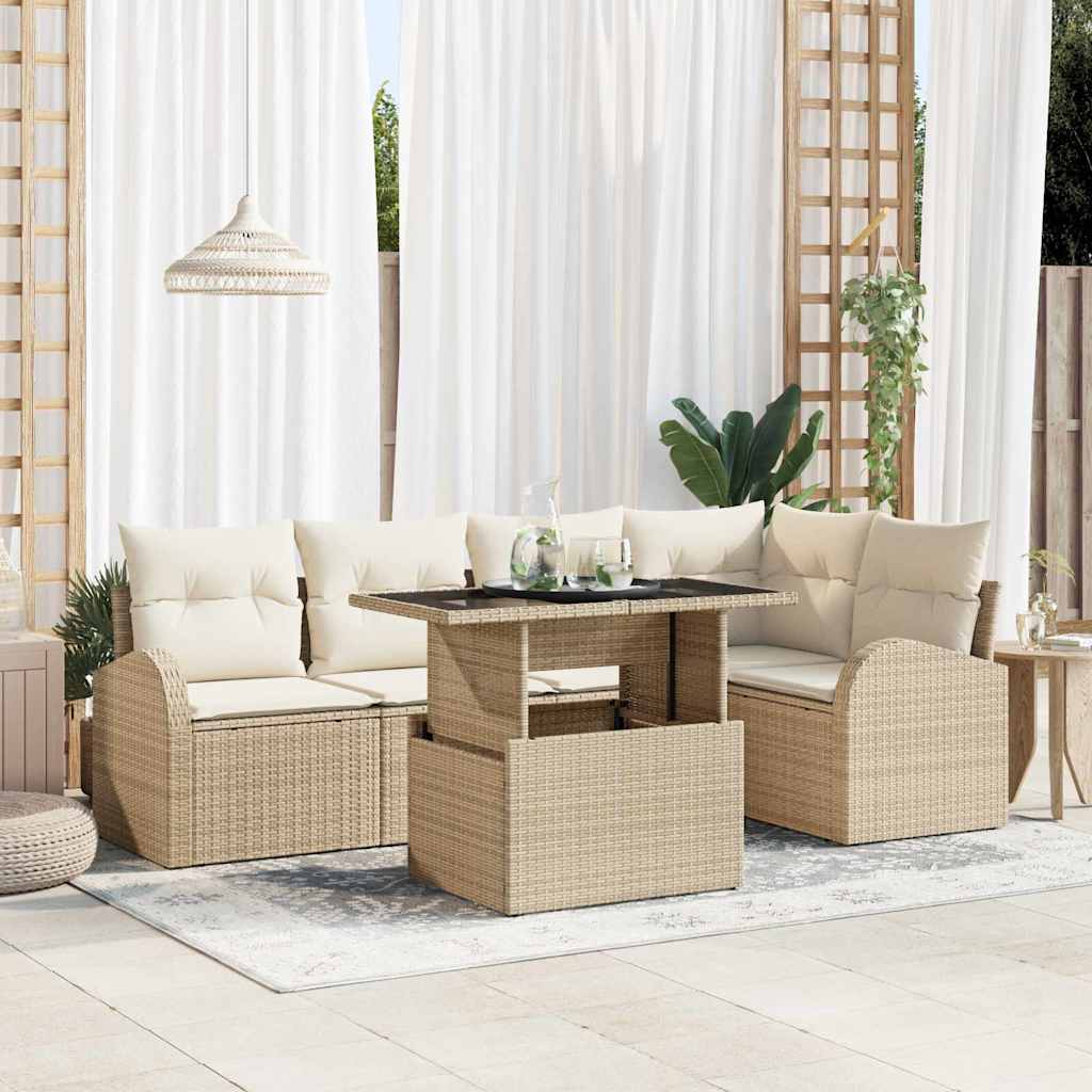 vidaXL Tuinbank Set met opslag 6 pcs Zwart en Crème poly rattan