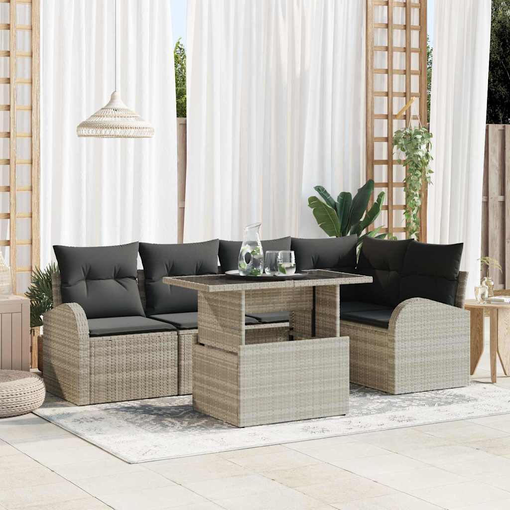vidaXL Tuinbank Set met opslag 6 pcs Zwart en Crème poly rattan