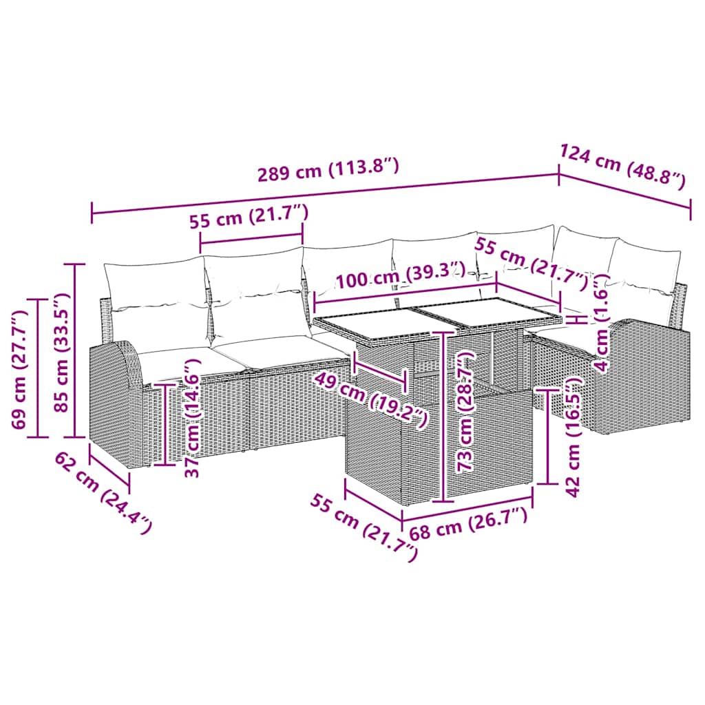 vidaXL Tuinbank Set met kussen 7 pcs Zwart en crème poly rattan