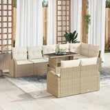 vidaXL Tuinbank Set met opslag 9 pcs Zwart en Crème poly rattan