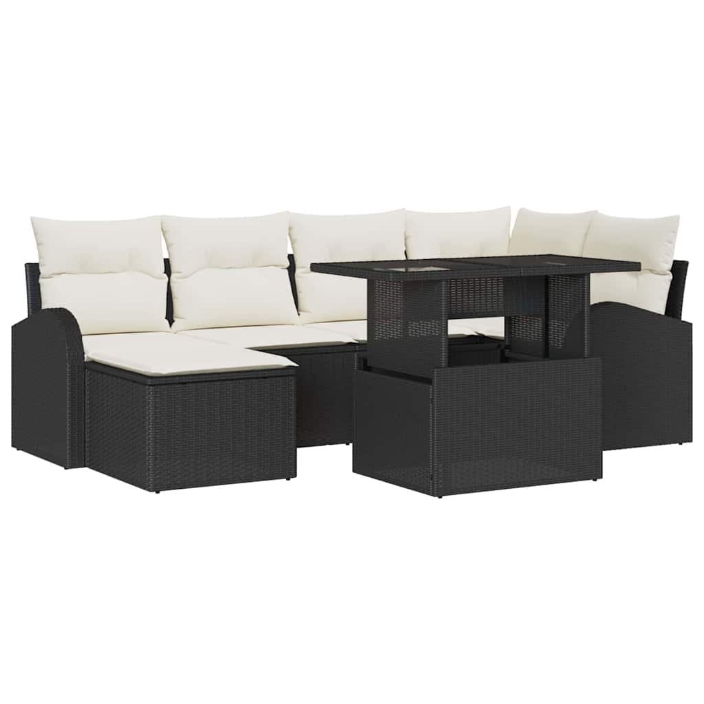 vidaXL Garden Sofa Set with Cushions 7 pcs Black and Cream