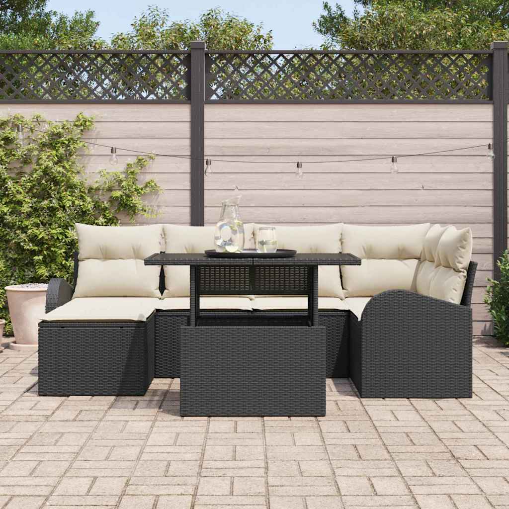 vidaXL Garden Sofa Set with Cushions 7 pcs Black and Cream