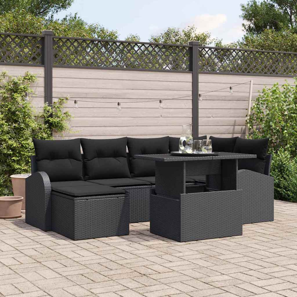 vidaXL Garden Sofa Set with Cushions 7 pcs Black and Cream