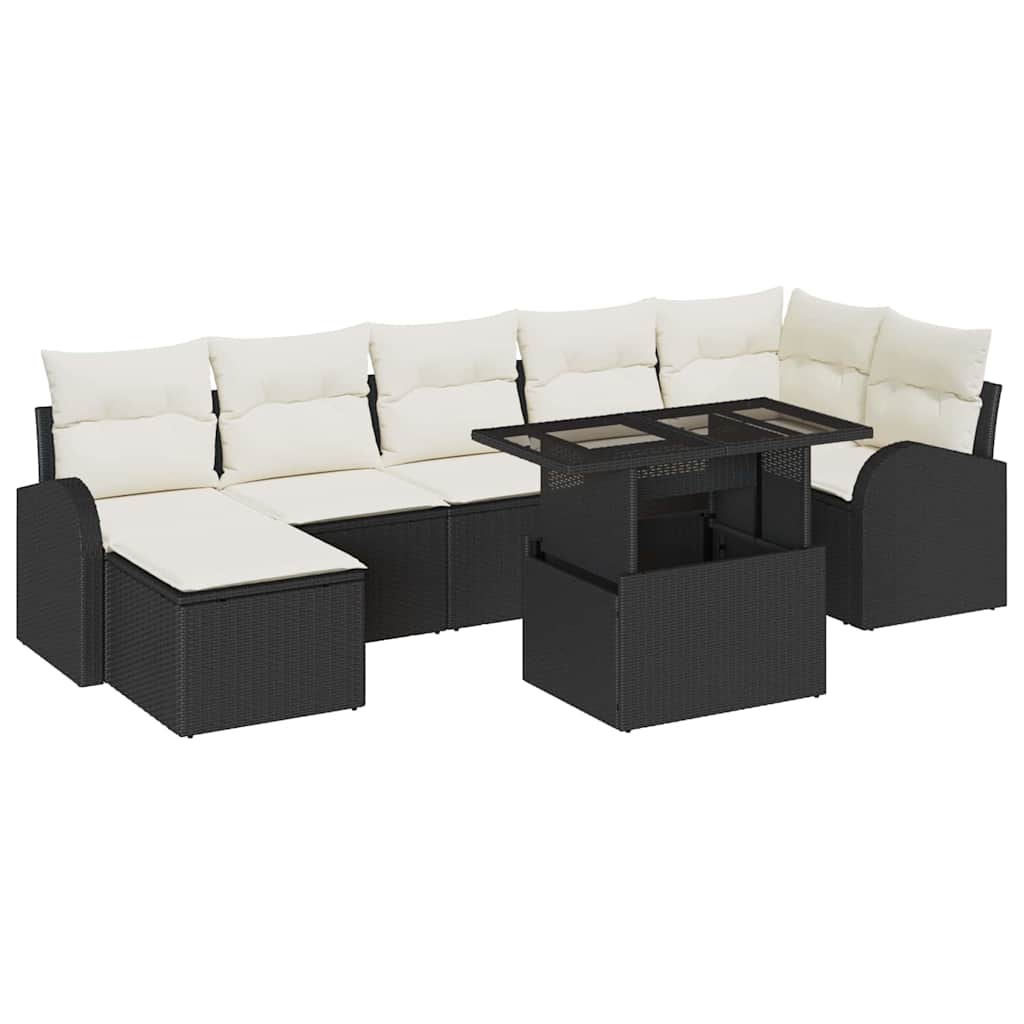 vidaXL Tuinbank Set met opslag 8 pcs Zwart en Crème poly rattan