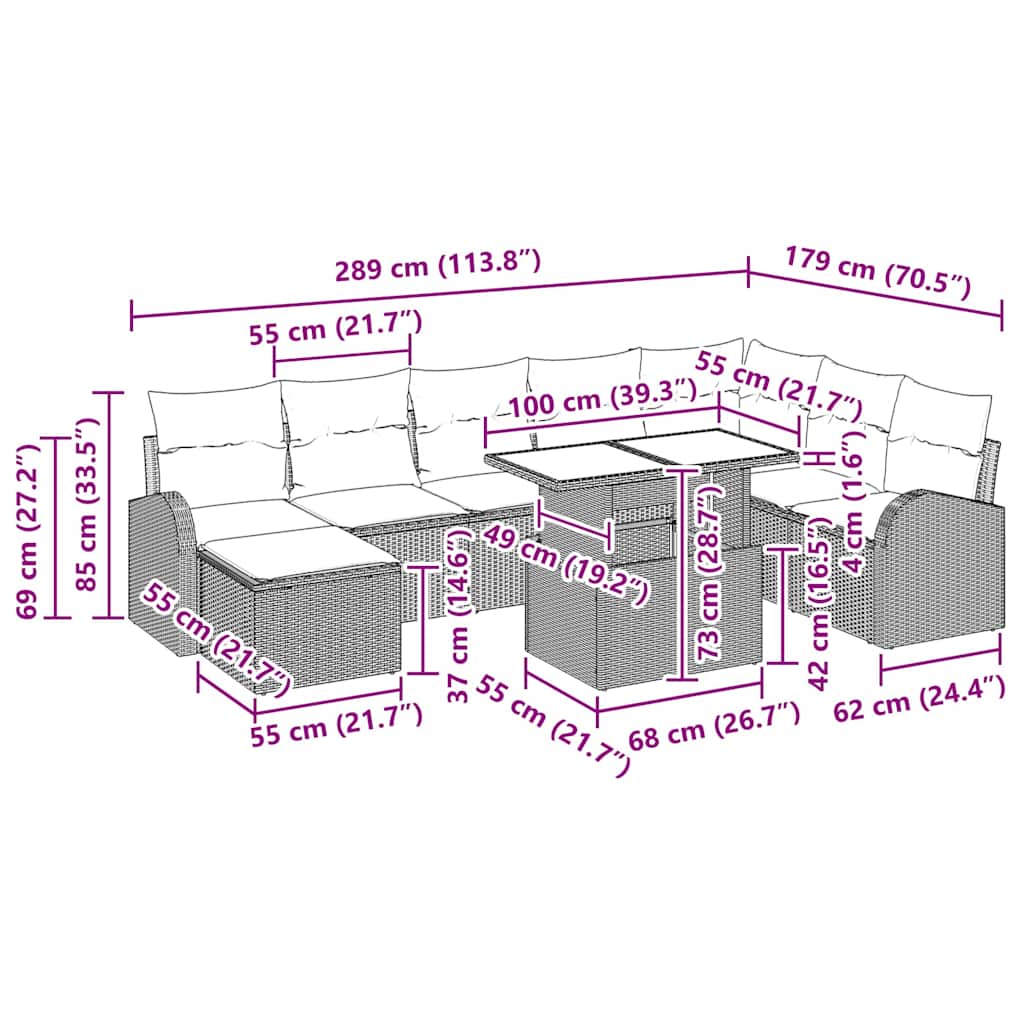 vidaXL Garden Sofa Set with Cushions 9 pcs Black and Cream