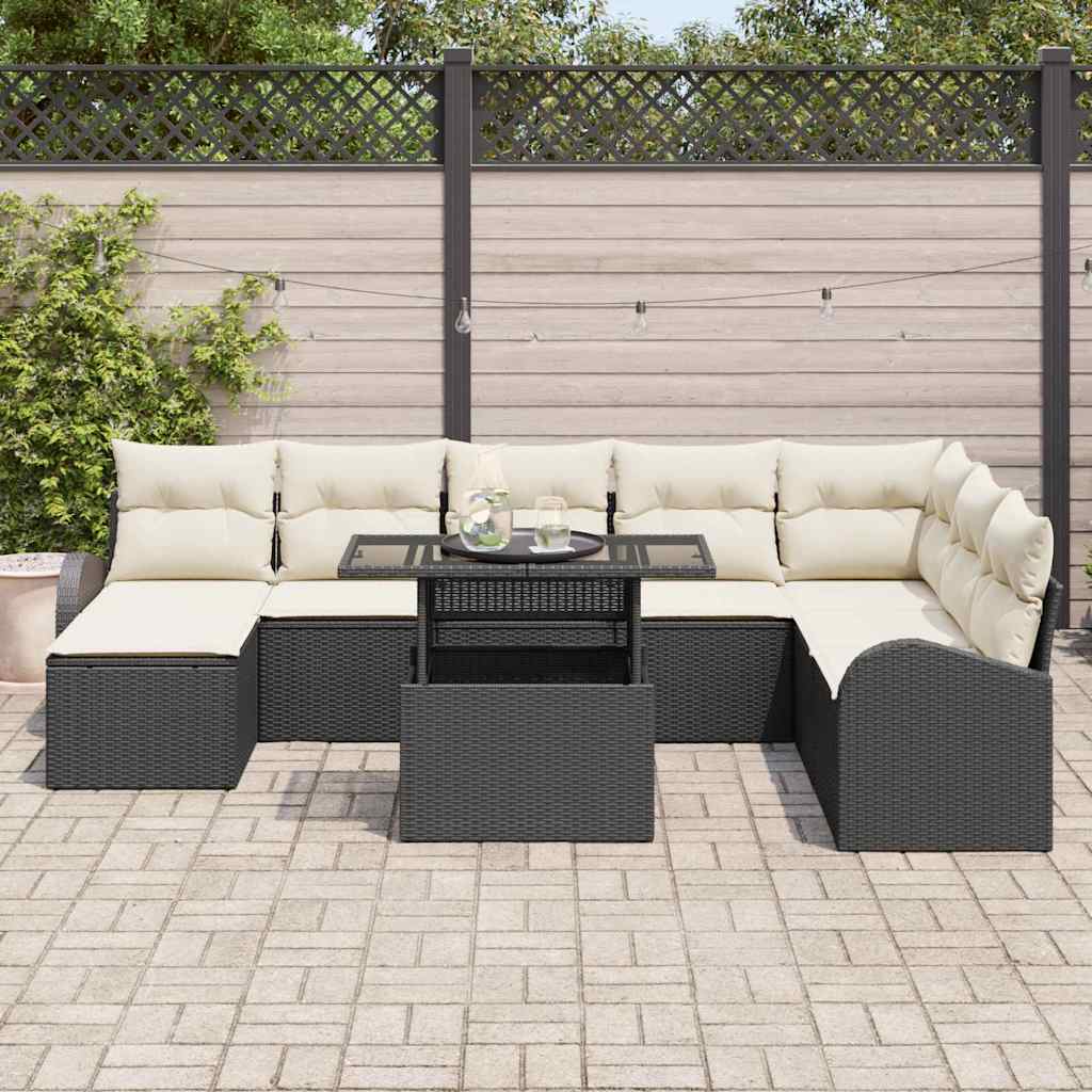 vidaXL Garden Sofa Set with Cushions 9 pcs Black and Cream