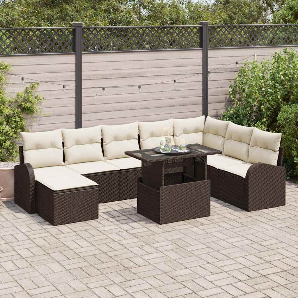 vidaXL Garden Sofa Set with Cushions 9 pcs Black and Cream