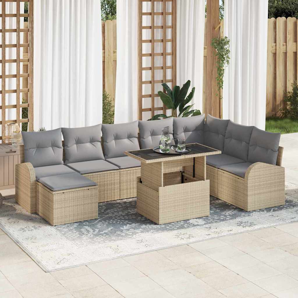 vidaXL Garden Sofa Set with Cushions 9 pcs Black and Cream