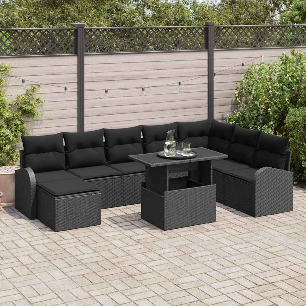 vidaXL Garden Sofa Set with Cushions 9 pcs Black and Cream