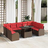 vidaXL Tuinbank Set met opslag met kussen 10 pcs Bruin poly rattan